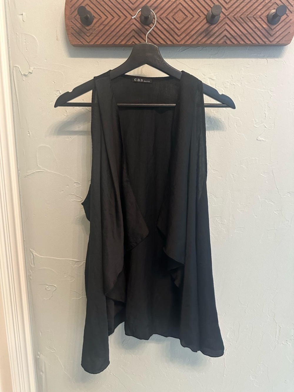 Black Draped Sleeveless Open Front Vest